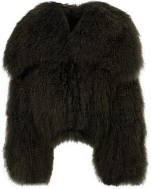 The Attico Faux Fur Bomber Jacket - Black