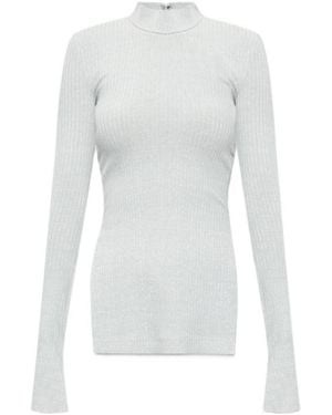 Helmut Lang Mock Neck Ribbed Knit Top - White