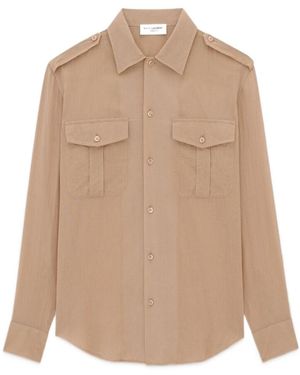 Saint Laurent Buttoned Long-Sleeved Shirt - Natural