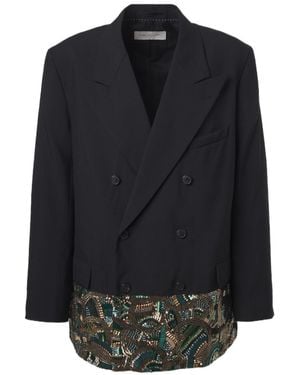 Dries Van Noten Embellished Double-Breasted Wool Blazer - Black