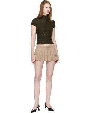 Danielle Guizio Guizio Khaki Vivienne Short Sleeve Cable Turtleneck Sweater - Natural
