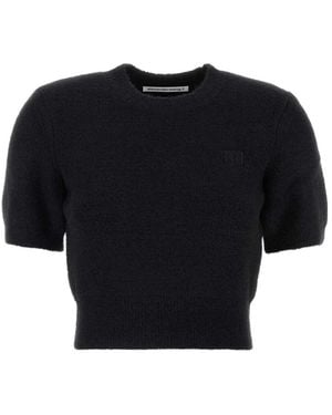 T By Alexander Wang Logo Embroidered Cropped Top - Black