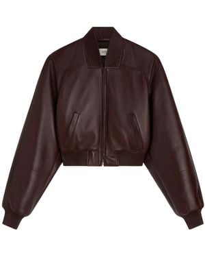 Phoebe Philo Short Bomber Leather Jacket - Brown