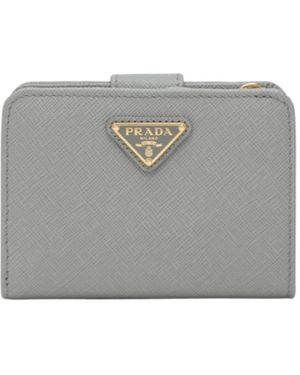 Prada Triangle Logo Zip-Around Wallet - Grey