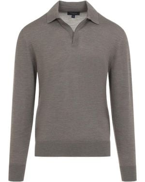 Sease Lasca Knit Long-Sleeve Polo Shirt - Grey