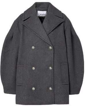 Ganni Oversized Wool-Blend Peacoat - Grey