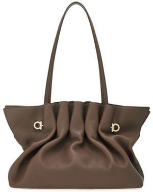 Ferragamo Ferragamo Medium Soft Double-Gancini Gathered Shoulder Bag - Brown