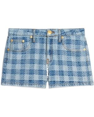 Ami Paris Ami Check Patterned Denim Shorts - Blue