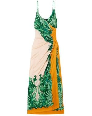 Etro Wrap-Effect Gathered Printed Cady Maxi Dress - Green