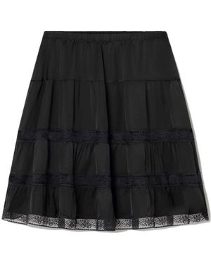 GIMAGUAS Cielo Tiered Lace-Trim Skirt - Black
