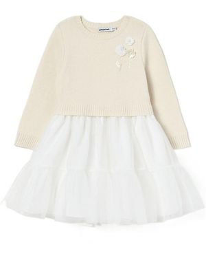 Self-Portrait Cream Tulle Knit Dress - White