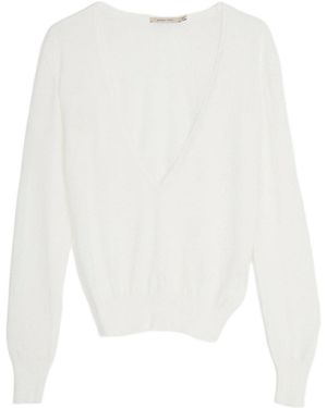 Paloma Wool Omina Ribbed-Trim V-Neck Long-Sleeve Top - White