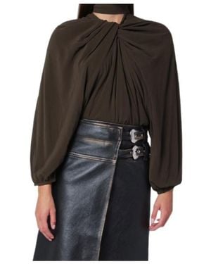 NAMACHEKO Draped Silk Top - Black