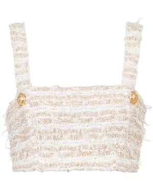 Balmain Tweed Sports Bra Crop Top - White