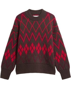 Barbour Argyle Pattern Crew Neck Knit Sweater - Red