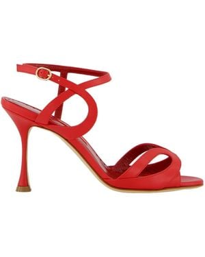 Manolo Blahnik Calf Leather Ankle Strap Sandals - Red