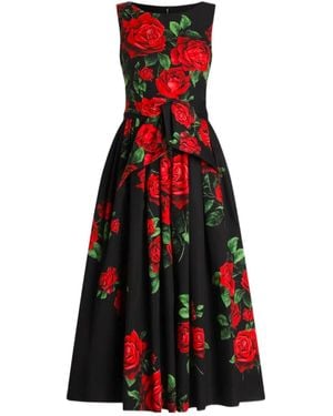 Dolce & Gabbana Rose-Print Poplin Midi Dress - Red