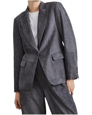 Brunello Cucinelli Single-Breasted Suede Blazer - Gray