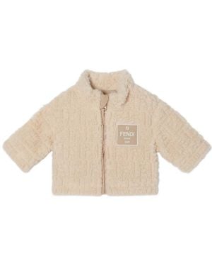 Fendi Logo-Patch Teddy Jacket - Natural