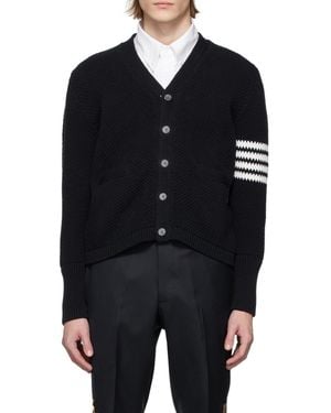 Thom Browne Seed Stitch Cotton 4-Bar High-Neck Cardigan - Black