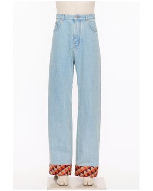 Valentino Denim Pants With Jacquard Hem - Blue