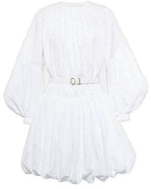 Jil Sander Leather-Trimmed Cotton Poplin Minidress - White