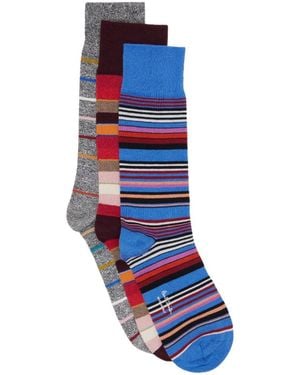 Paul Smith Three-Pack Of Multi-Colored Striped Mid-Calf Socks - Blue