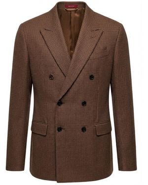 Gucci Double-Breasted Checked Jacket - Brown