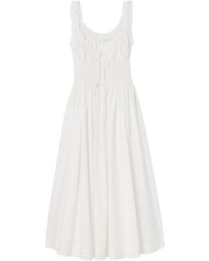 Doen Emmaretta Tie-Detailed Shirred Cotton-Voile Midi Dress - White