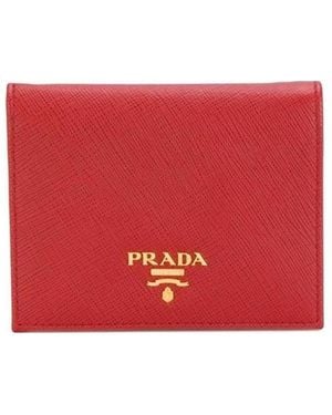 Prada Logo Compact Wallet - Red