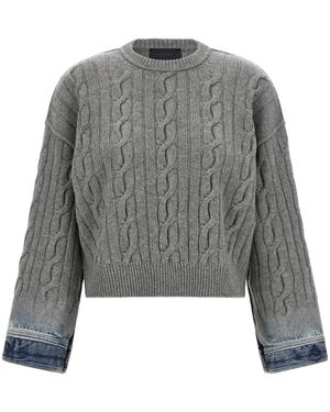 Haikure Cropped Knit Sweater - Gray