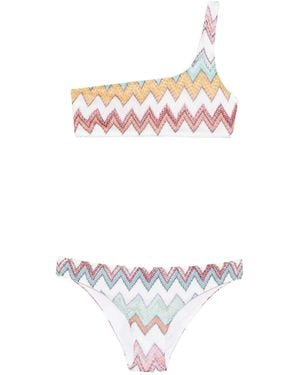 Missoni Macro Zigzag Pattern One-Shoulder Bikini Set - White