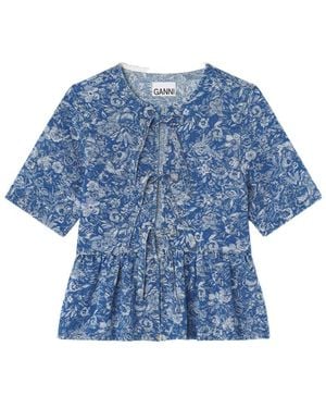 Ganni Tapestry Peplum Blouse - Blue