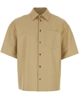 Prada Buttoned Short-Sleeved Leather Shirt - Natural