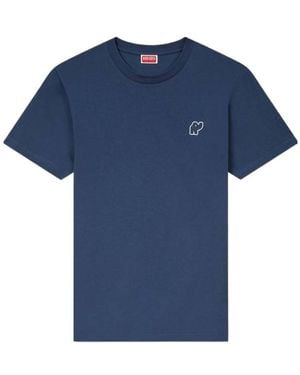 KENZO Elephant Logo' Embroidered Slim T-Shirt - Blue