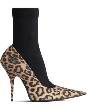 Balenciaga Leopard Printed Avenue Sock Pumps - Brown