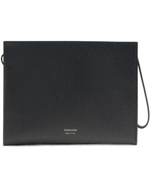 Ferragamo Ferragamo Logo Printed Gancini Pouch - Black