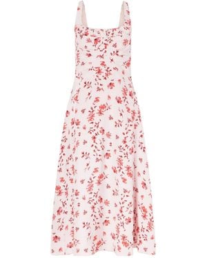 Emilia Wickstead Verena Ruched Floral-Print Silk Midi Dress - Pink