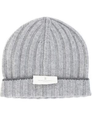 Brunello Cucinelli Turn-Up Brim Ribbed Beanie - Grey