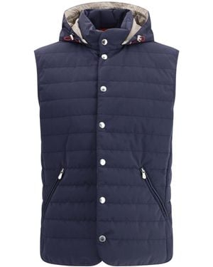 Brunello Cucinelli Hooded Quilted Gilet - Blue