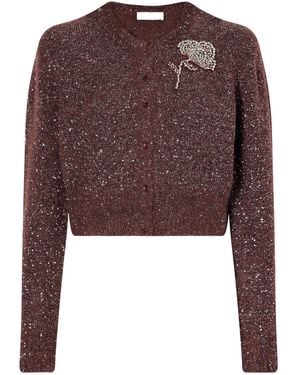 Erdem Sequin-Embellished Crystal-Floral Cardigan - Brown