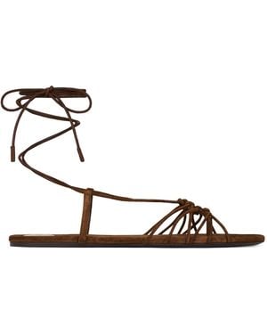 Saint Laurent Babylone Lace-Up Strappy Sandals - Metallic