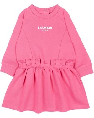 Balmain Round Neck Long Sleeve Dress - Pink