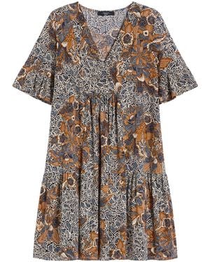 Weekend by Maxmara Fuoco Floral Printed V-Neck Dress - Grey