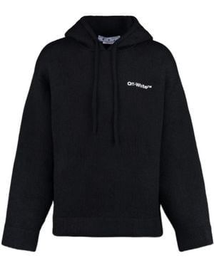 Off-White c/o Virgil Abloh Logo-Printed Knitted Hoodie - Blue