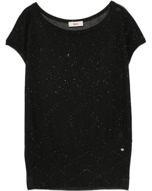 Herno Sequin Embellished Short-Sleeved Sweater - Black