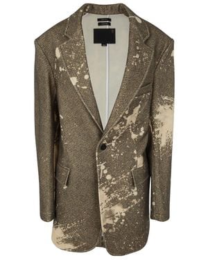 R13 Paint Splatter-Printed Single-Breasted Tweed Blazer - Green