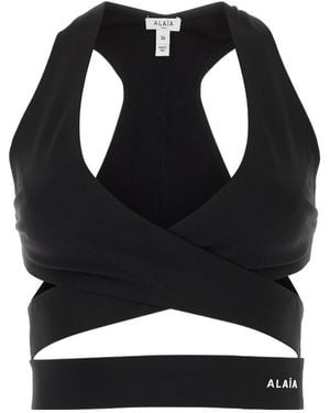 Alaïa Alaïa Crossover Sleeveless Cropped Top - Black
