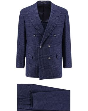 Brunello Cucinelli Double-Breasted Checked Suit - Blue
