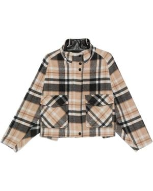 Pinko Double-Layered Check-Pattern High-Neck Coat - Multicolor